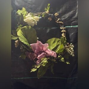 Handcrafted Floral Wreath made of evergreen twig, faux flowers, seashells by 808